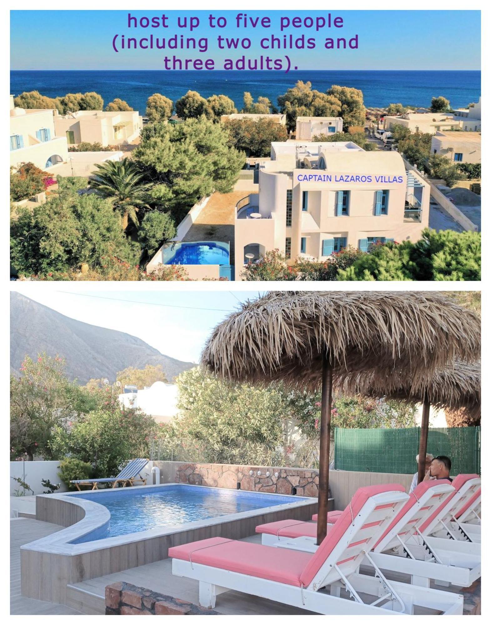 Located By The Sea One Beachfront Private Captain Lazaros Pool Villa With Loft In 750Sqm Spacious Private Plot-Jacuzzi-Sunrelax-Furnished Terace-Gazebo-Private Parking,Sleep 3 Adults And 2 Children, Just Steps From The Black Beach-Seaview Perissa  Zewnętrze zdjęcie