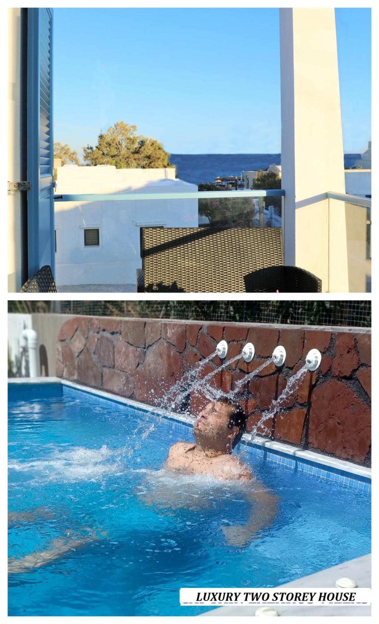 Located By The Sea One Beachfront Private Captain Lazaros Pool Villa With Loft In 750Sqm Spacious Private Plot-Jacuzzi-Sunrelax-Furnished Terace-Gazebo-Private Parking,Sleep 3 Adults And 2 Children, Just Steps From The Black Beach-Seaview Perissa  Zewnętrze zdjęcie