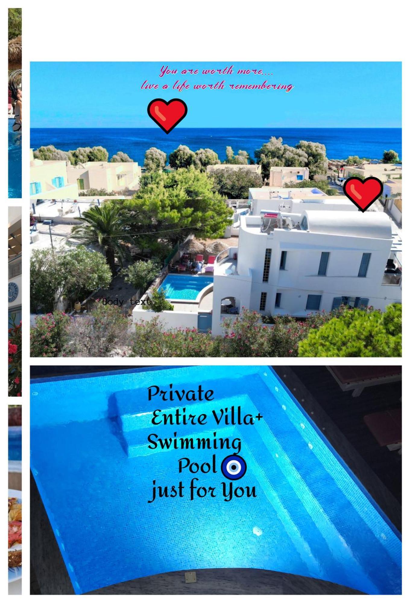 Located By The Sea One Beachfront Private Captain Lazaros Pool Villa With Loft In 750Sqm Spacious Private Plot-Jacuzzi-Sunrelax-Furnished Terace-Gazebo-Private Parking,Sleep 3 Adults And 2 Children, Just Steps From The Black Beach-Seaview Perissa  Zewnętrze zdjęcie