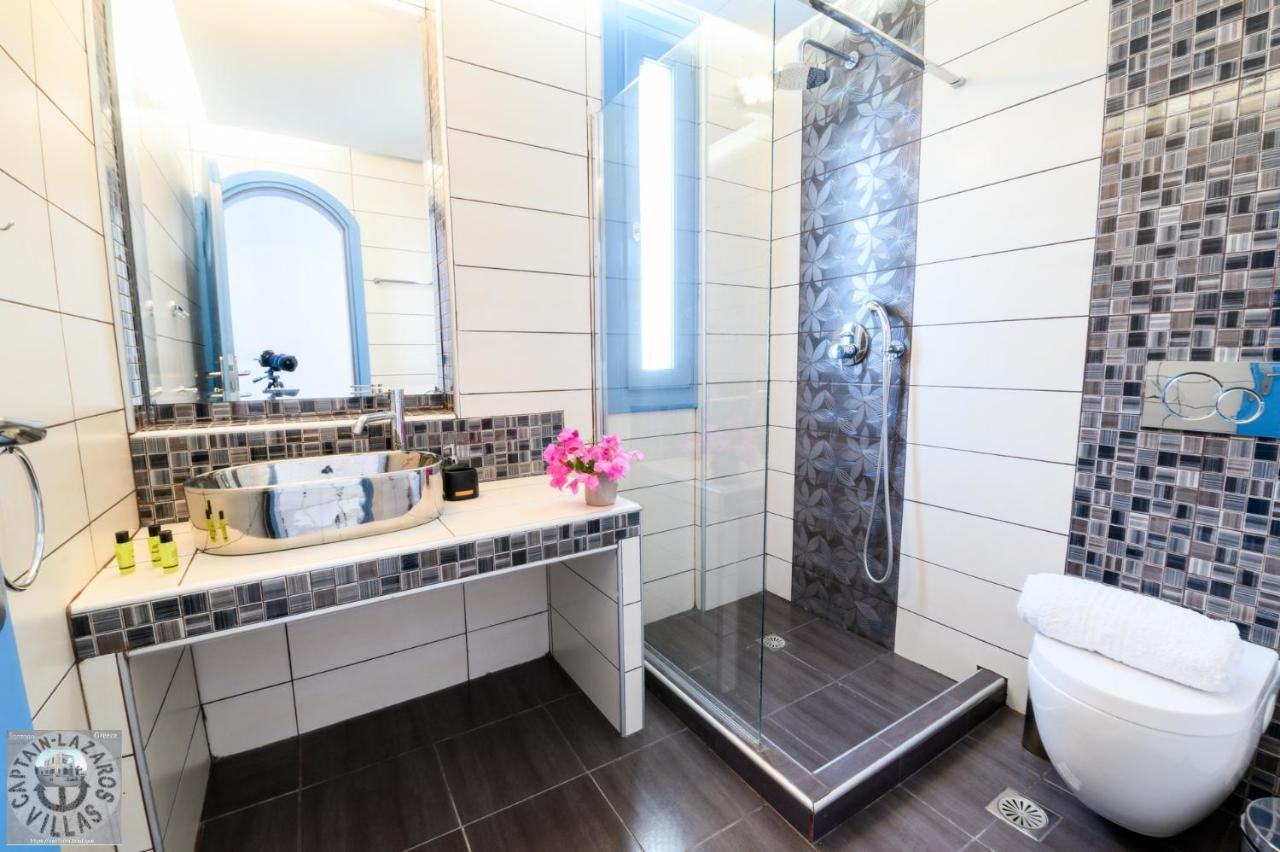 Located By The Sea One Beachfront Private Captain Lazaros Pool Villa With Loft In 750Sqm Spacious Private Plot-Jacuzzi-Sunrelax-Furnished Terace-Gazebo-Private Parking,Sleep 3 Adults And 2 Children, Just Steps From The Black Beach-Seaview Perissa  Zewnętrze zdjęcie